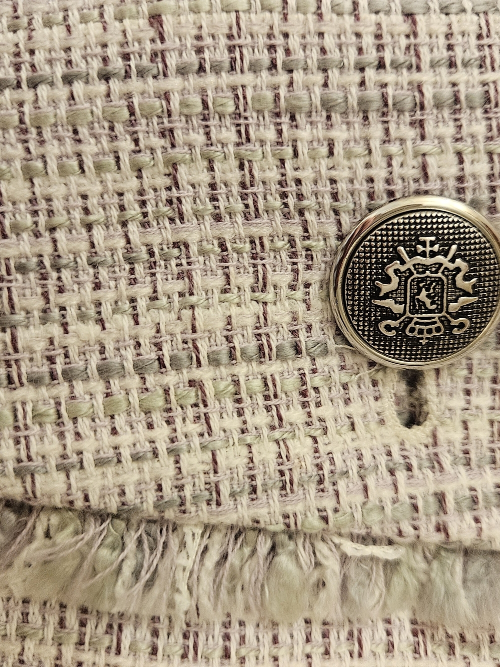 White House Black Market Lilac Tweed Skirt Blazer Set Fringe Pencil Skirt Sz 8 - Picture 9 of 12